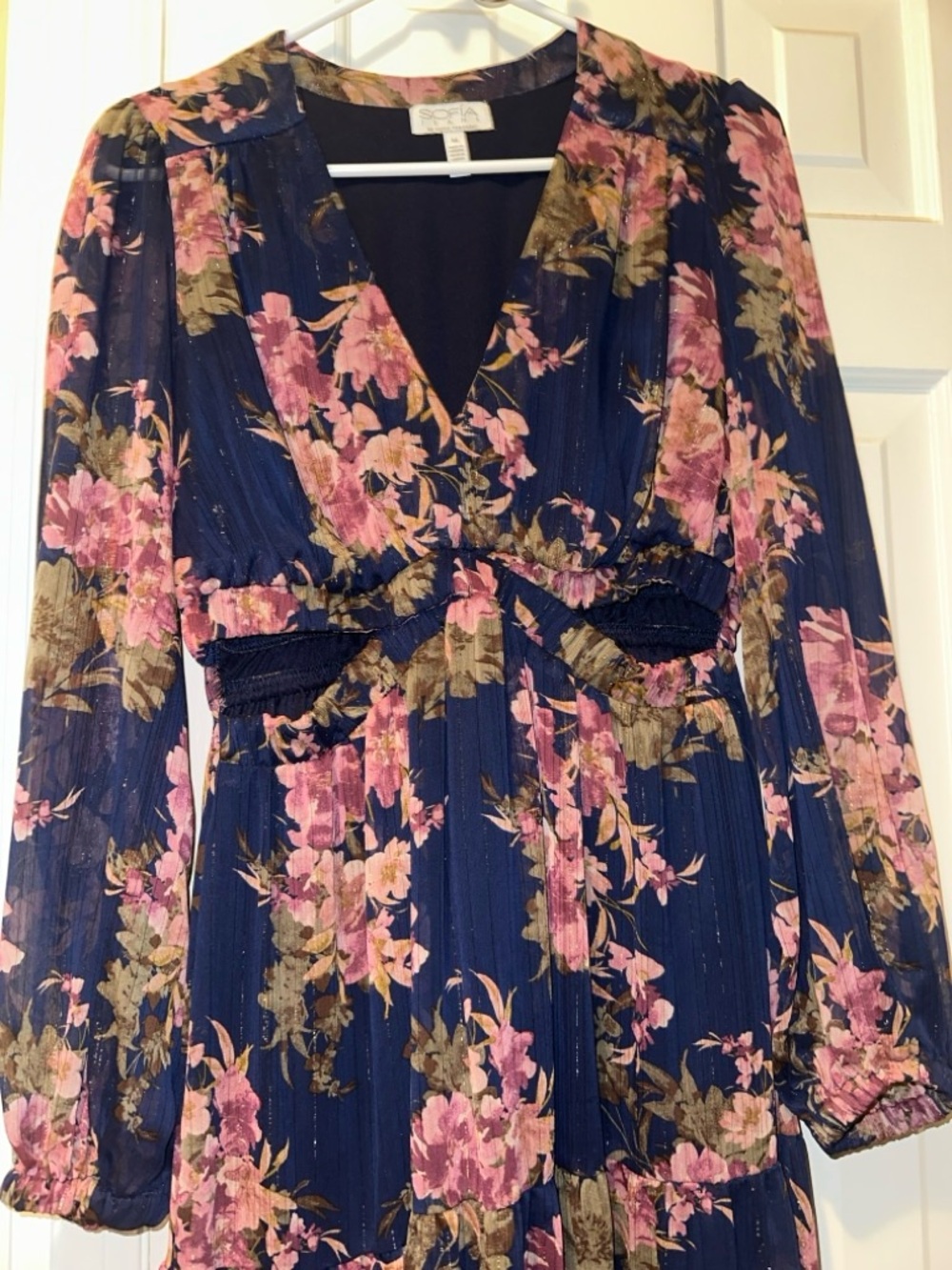 NWOT Navy Floral V-Neck Maxi Dress with Pink Blooms